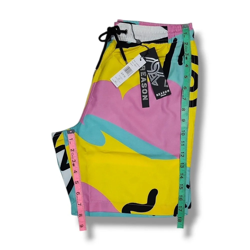 REASON BRAND All Over Print Swim Shorts‎ Multicolor AZSW-030 Men's Small
